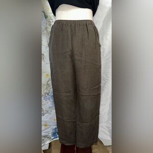 Match Point Pant's Woman’s Size S Brown 100% linen Elastic waistband Coastal lux